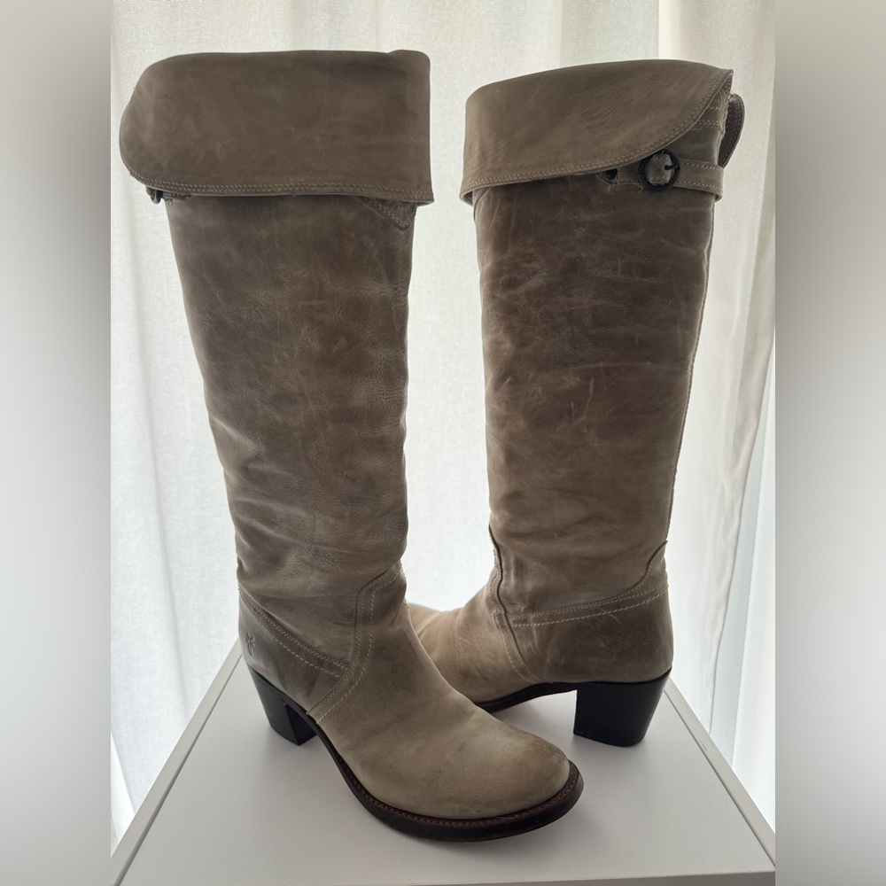 Frye Jane Tall Cuff Taupe Boots - Size 8.5